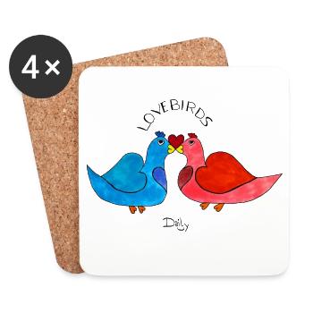 LoveBirds – verliebte Vögel mit Herz - Untersetzer (4er-Set) - Weiß - Vorne