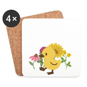 Küken Blumen Kinder Vogel Design Geschenkidee - Untersetzer (4er-Set) - Weiß - Vorne