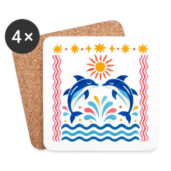 Bunte Delfine bei Sonnenaufgang - Untersetzer (4er-Set) - Weiß - Vorne