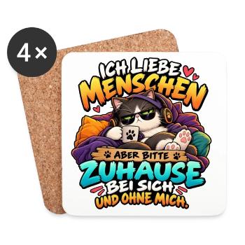 Katze - Ich liebe Menschen Zuhause Ohne Mich - Untersetzer (4er-Set) - Weiß - Vorne