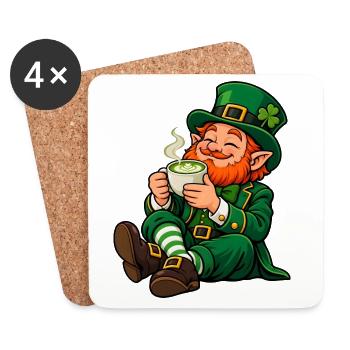 Leprechaun mit Matcha Latte – Irischer Glückszaube - Untersetzer (4er-Set) - Weiß - Vorne