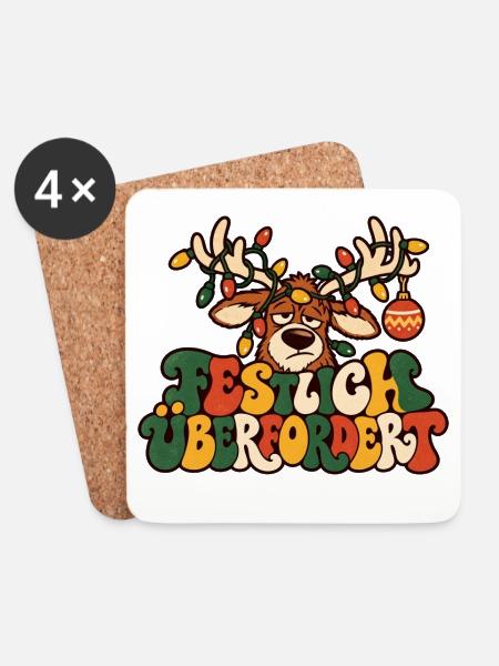 Festlich überfordert Rentier Weihnachtsstress - Untersetzer (4er-Set) - Weiß