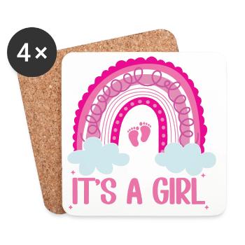 Es ist eine Girl-Regenbogen-Baby-Tiny Feet Geschlechtenenthüllung - Untersetzer (4er-Set) - Weiß - Vorne