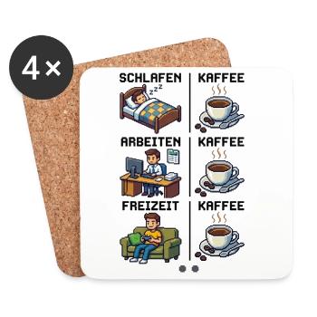Schlafen-_Kaffee-_Arbeiten-_Kaffee-_Freizeit-_K - Untersetzer (4er-Set) - Weiß - Vorne
