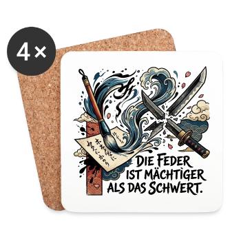 Die_Feder_ist_maechtiger_als_das_Schwert_-_Ukiy - Untersetzer (4er-Set) - Weiß - Vorne