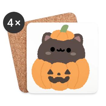 Kürbiskatze Halloween-Süße - Untersetzer (4er-Set) - Weiß - Vorne