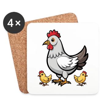 Huhn mit Küken - Untersetzer (4er-Set) - Weiß - Vorne