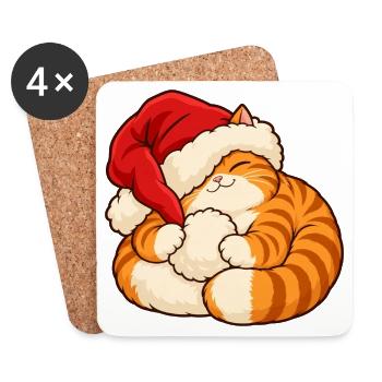 Weihnachten - Schlafendes Weihnachtskätzchen - Untersetzer (4er-Set) - Weiß - Vorne