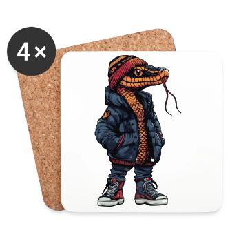 Schlange mit dunkler Winterjacke und Mütze - Untersetzer (4er-Set) - Weiß - Vorne
