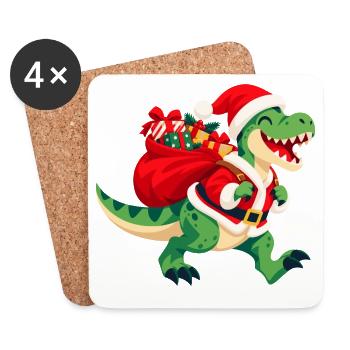 Weihnachtsdinosaurier mit Geschenkesack  - Untersetzer (4er-Set) - Weiß - Vorne