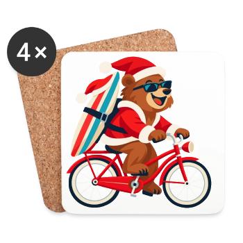 Bär auf dem Fahrrad mit Surfbrett   - Untersetzer (4er-Set) - Weiß - Vorne