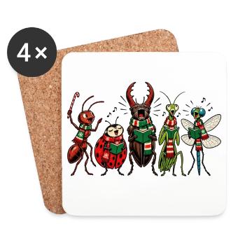 Christmas Bugs – Lustige, festliche Comic-Insektentruppe - Untersetzer (4er-Set) - Weiß - Vorne