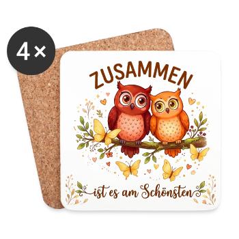 Zusammen ist es am Schönsten Eulen Shirt - Untersetzer (4er-Set) - Weiß - Vorne