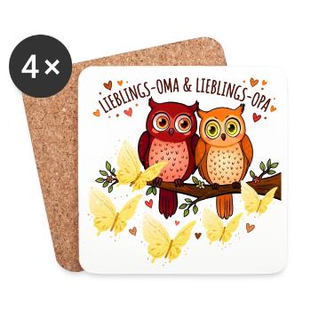 Lieblings Oma Opa Eulen Pärchen Geschenk - Untersetzer (4er-Set) - Weiß - Vorne
