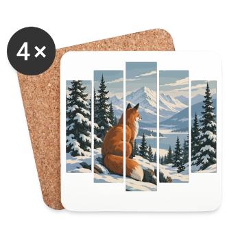 Fuchs im Winterwald - Verschneite Berglandschaft - Untersetzer (4er-Set) - Weiß - Vorne