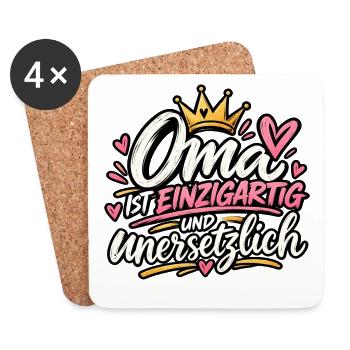 Oma ist einzigartig – Liebevolles Geschenk - Untersetzer (4er-Set) - Weiß - Vorne