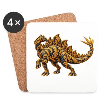 Goldfiligran Dino - Untersetzer (4er-Set) - Weiß - Vorne
