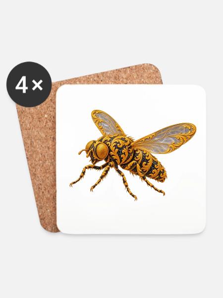 Goldene Ornamente-Fliege - Untersetzer (4er-Set) - Weiß