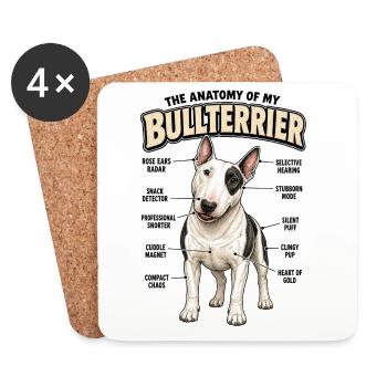 Lustiges Bullterrier Anatomie Hundebesitzer Spruch - Untersetzer (4er-Set) - Weiß - Vorne