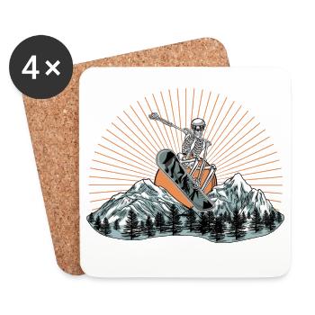 Skelett-Snowboarder über Berglandschaft - Untersetzer (4er-Set) - Weiß - Vorne