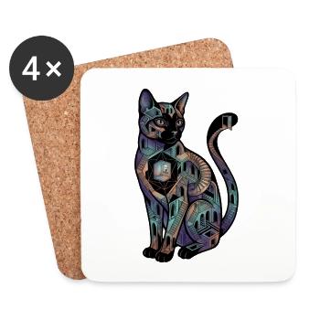 Surreale Katze mit Treppen – Optische Täuschung  - Untersetzer (4er-Set) - Weiß - Vorne