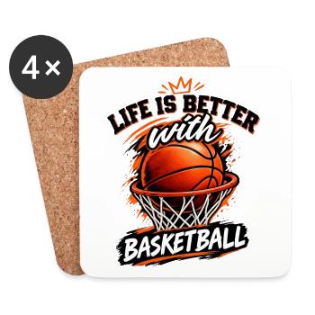 Life Is Better With Basketball Basketball Geschenk - Untersetzer (4er-Set) - Weiß - Vorne