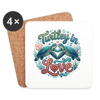 Turtley in Love – Verliebte Schildkröten im Meer - Untersetzer (4er-Set) - Weiß - Vorne