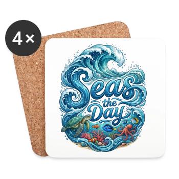 Sea the Day – Meereswellen und Meerestiere Design - Untersetzer (4er-Set) - Weiß - Vorne