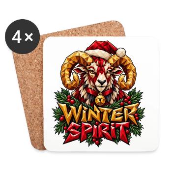 Winter Spirit Widder Weihnachten Low Poly Shirt - Untersetzer (4er-Set) - Weiß - Vorne