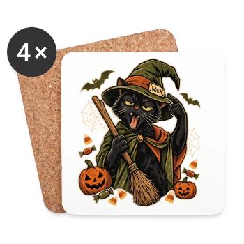 Halloween Büro-Hexe erschöpfte Hexenkatze - Untersetzer (4er-Set) - Weiß - Vorne