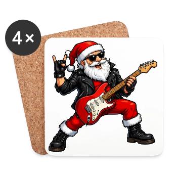 Rockender Weihnachtsmann - Untersetzer (4er-Set) - Weiß - Vorne