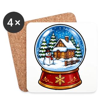 Winterwald Schneekugel Motive - Untersetzer (4er-Set) - Weiß - Vorne