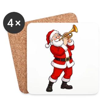 Santa Trompete im Weihnachtsglanz - Untersetzer (4er-Set) - Weiß - Vorne
