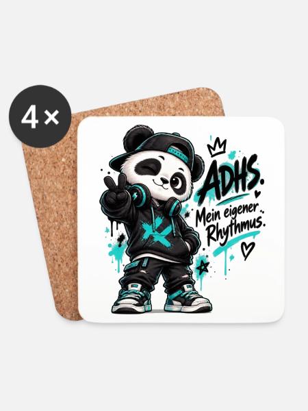 Panda DJ ADHS Rhythm - Untersetzer (4er-Set) - Weiß