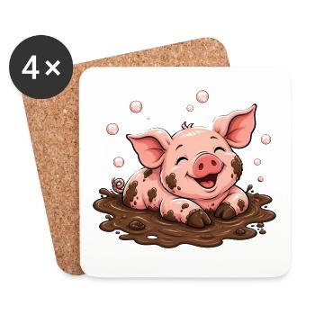 Glückliches Schweinchen Matschpfütze Doodle Shirt - Untersetzer (4er-Set) - Weiß - Vorne