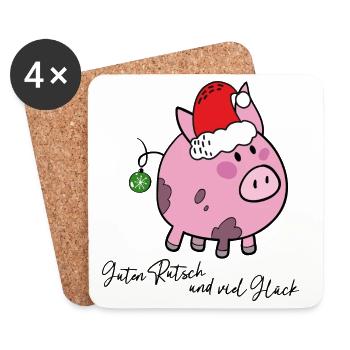  Schweinchen mit Weihnachtsmütze - Untersetzer (4er-Set) - Weiß - Vorne
