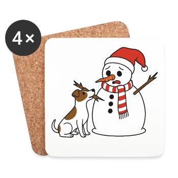Jack Russell klaut Schneemann den Stockarm - Untersetzer (4er-Set) - Weiß - Vorne