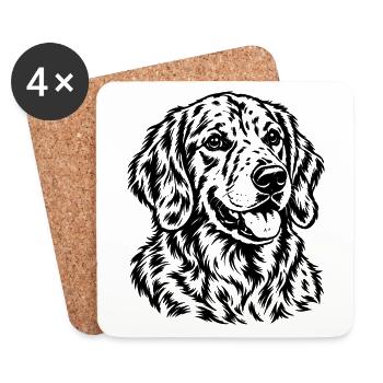 Golden Retriever – Fröhliches Schwarz Weiß Porträt - Untersetzer (4er-Set) - Weiß - Vorne