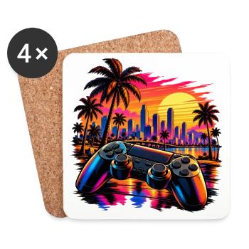 Sonnenuntergang mit Gamecontroller - Gamer Motiv - Untersetzer (4er-Set) - Weiß - Vorne