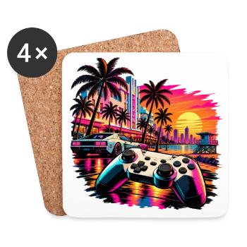 Miami Skyline Gamer Motiv - Geschenk für Gamer - Untersetzer (4er-Set) - Weiß - Vorne