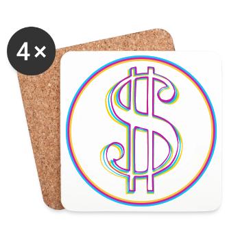 Neon-Dollar Zeichen im Kreis - Untersetzer (4er-Set) - Weiß - Vorne
