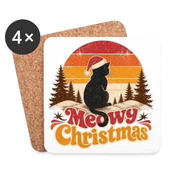 Meowy Christmas Katzen Silhouette Retro - Untersetzer (4er-Set) - Weiß - Vorne