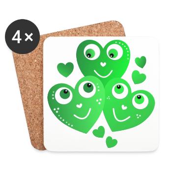 niedliche grüne Herzchen mit Lächeln  - Untersetzer (4er-Set) - Weiß - Vorne