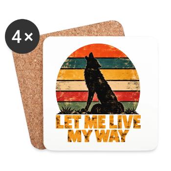 Wolf – Let Me Live My Way – Vintage-Retro - Untersetzer (4er-Set) - Weiß - Vorne