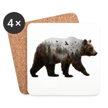 Bär mit Nebelwald - Untersetzer (4er-Set) - Weiß - Vorne