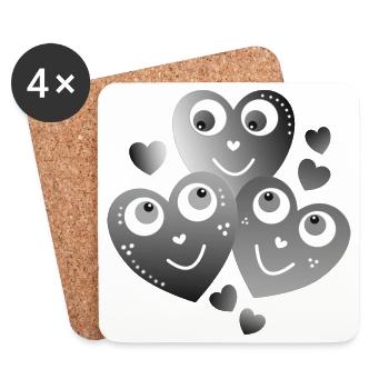 fröhliche grauschwarze Herzen lächelnde Herzen - Untersetzer (4er-Set) - Weiß - Vorne