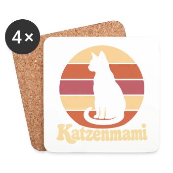 Katzenmami – Katze vor Retro-Sonne - Untersetzer (4er-Set) - Weiß - Vorne