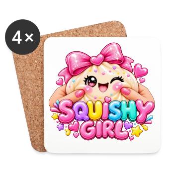 Kawaii Squishy Mädchen Glitzerherz - Untersetzer (4er-Set) - Weiß - Vorne