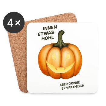 Innen etwas hohl, aber grinse sympathisch - Kürbis - Untersetzer (4er-Set) - Weiß - Vorne
