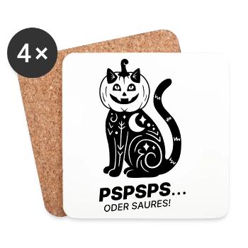 Pspsps oder Saures – Schwarze Katze Halloween - Untersetzer (4er-Set) - Weiß - Vorne